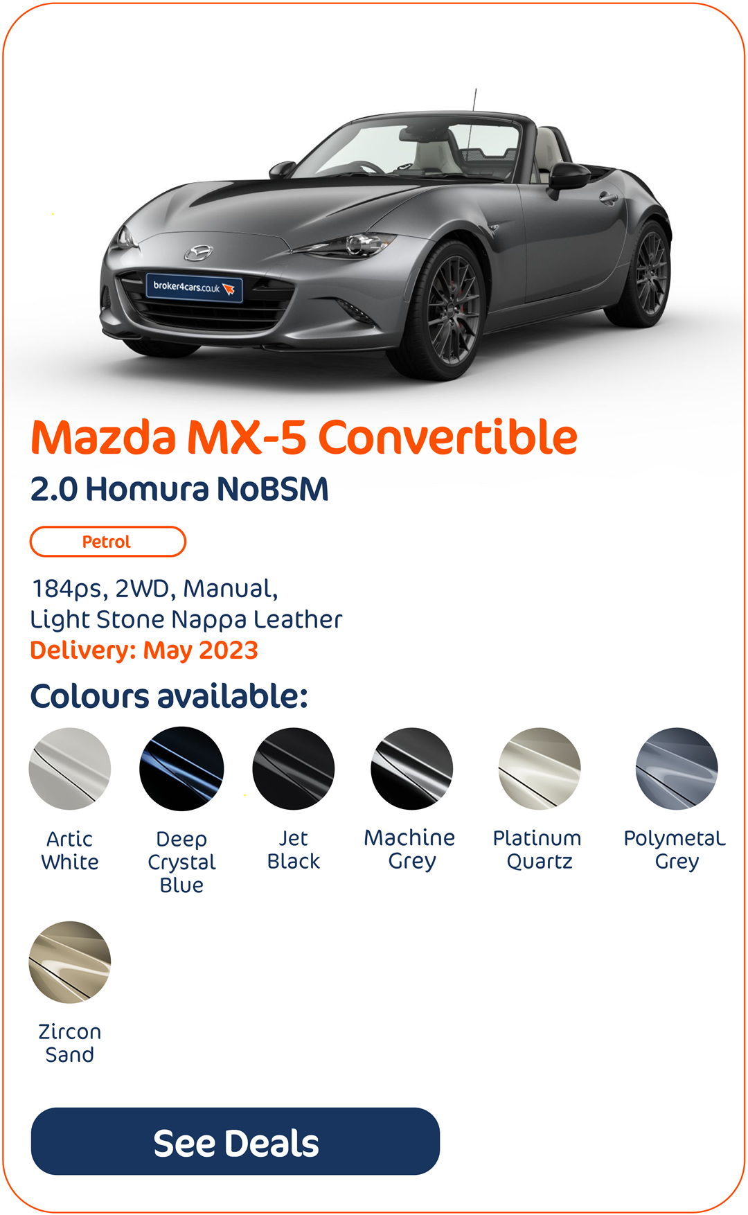 Mazda MX-5 Convertible 2.0 Homura NoBSM - Click to Enquire